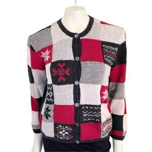 THYME Granny Square Button Cardigan Snowflake Fair Isle Winter Holidays  SZ S